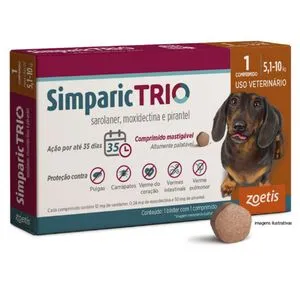 Antipulgas e Carrapatos Simparic Trio para Cães de 5,1 a 10 kg com 1 Comprimido